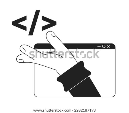 Source code of website black and white concept vector spot illustration. Editable 2D flat monochrome cartoon character for web design. Webpage creative line art idea for website, mobile, blog