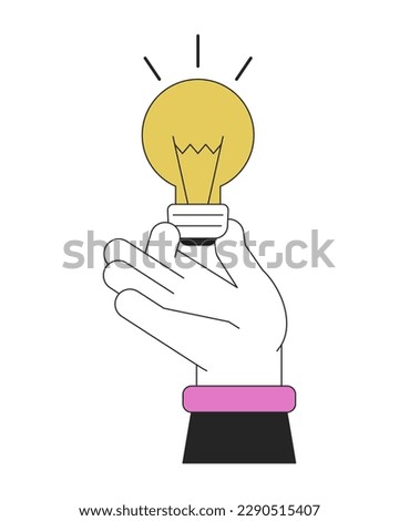 Spark new business startup idea flat line concept vector spot illustration. Entrepreneur 2D cartoon outline first view hand for web UI design. Editable hero image for website landing, mobile header