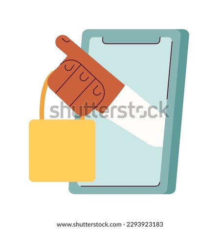 Successful shopping experience with mobile app flat concept vector spot illustration. Editable 2D cartoon first view hand on white for web UI design. Purchasing clothes online creative hero image
