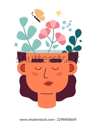 Positive mindset flat concept vector spot illustration. Woman with positive thinking head 2D cartoon character on white for web UI design. Meditation. Good vibes isolated editable creative hero image