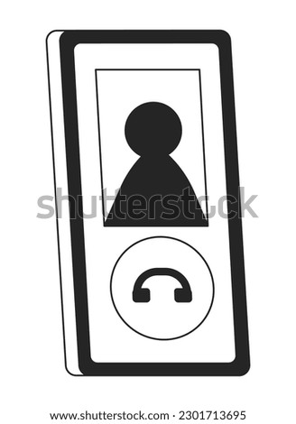 Making phone call with phone flat monochrome isolated vector object. Calling with cellphone. Editable black and white line art drawing. Simple outline spot illustration for web graphic design