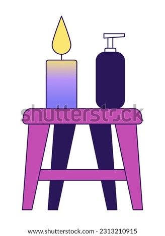 Stool with candles, spa product flat vector cartoon icon. Natural cosmetics. Editorial, magazine spot illustration. Colorful object isolated on white. Editable 2D simple drawing, graphic design