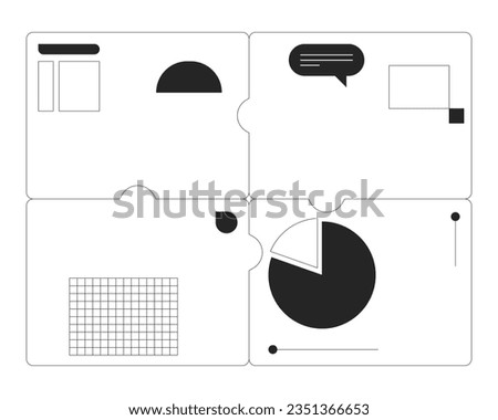 4 puzzle piece presentation slides flat monochrome isolated vector object. Business data analytics. Editable black and white line art drawing. Simple outline spot illustration for web graphic design