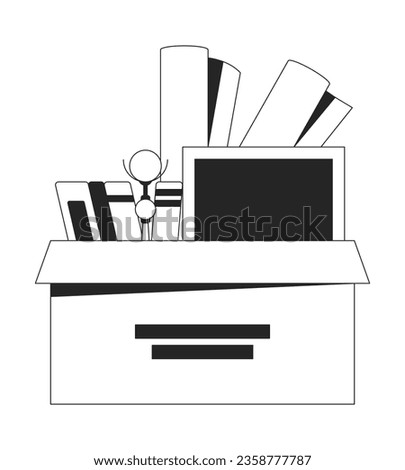Square cardboard box with personal belongings flat monochrome isolated vector object. Moving stuff. Editable black and white line art drawing. Simple outline spot illustration for web graphic design