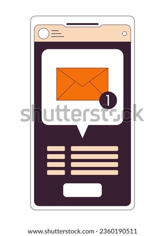 Notification on smartphone flat line concept vector spot illustration. New message 2D cartoon outline object on white for web UI design. Receiving email editable isolated color hero image