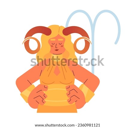 Aries zodiac sign flat concept vector spot illustration. Blonde woman with twisted horns 2D cartoon character on white for web UI design. Astrology isolated editable creative hero image