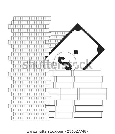 Savings flat monochrome isolated vector object. Golden coins and cash. Finance. Money accumulation. Editable black and white line art drawing. Simple outline spot illustration for web graphic design