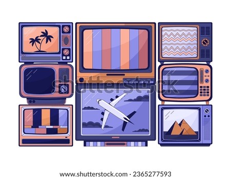 Old tv flat line color isolated vector object. No signal noise. Broken tv. Vintage devices. Editable clip art image on white background. Simple outline cartoon spot illustration for web design