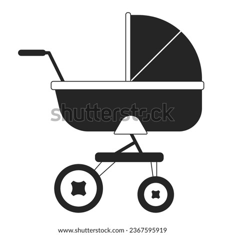 Baby strollerflat monochrome isolated vector object. Small bed on four wheels. Editable black and white line art drawing. Simple outline spot illustration for web graphic design