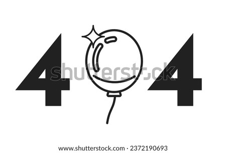 Flying balloon with sparkle black white error 404 flash message. Birthday party. Opening event. Monochrome empty state ui design. Page not found popup cartoon image. Vector flat outline illustration
