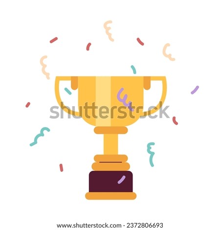 Golden cup confetti semi flat colour vector object. Celebration. Winning, Editable cartoon clip art icon on white background. Simple spot illustration for web graphic design