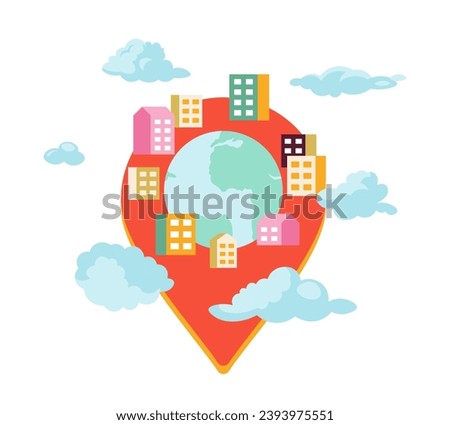 Apartment complex pin 2D illustration concept. Multifamily properties pinpoint isolated cartoon object, white background. Condominium highrise neighborhood urban metaphor abstract flat vector graphic
