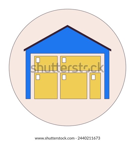 Industrial warehouse 2D linear cartoon object. Commercial products storage building isolated line vector element white background. Business storehouse exterior color flat spot illustration