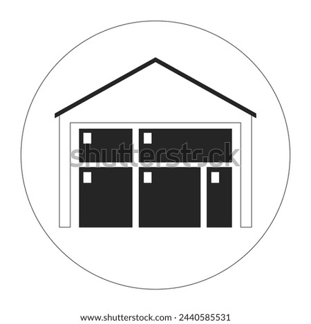 Industrial warehouse exterior 2D linear cartoon object. Commercial products storage building isolated vector outline item. Business storehouse exterior monochromatic flat spot illustration