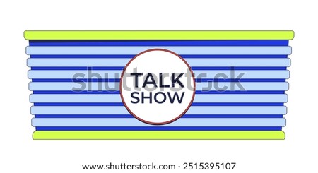 Talk show panel table 2D cartoon object. Television program broadcast desk isolated element flat vector clipart on white background. TV entertainment broadcasting equipment. Spot illustration