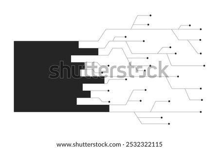 Horizontal bar chart digital data circuit lines black and white 2D line object. Graph pathways. Circuitry electronic information isolated clip art vector outline item. Monochromatic spot illustration