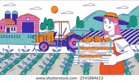 Similar – Image, Stock Photo A farmer woman collects potatoes in a bucket. Work in the farm field. Pick, sort and pack vegetables. Organic gardening and farming. Harvesting campaign, recruiting seasonal workers.