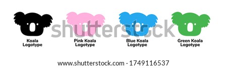 Koala logo design in pink, blue, green. Simple and modern logotype. Cute and funny animal silhouette design for children goods, print, zoo. Stock vector illustration icon isolated on white background