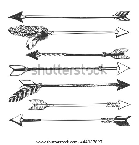 Arrow Set In Native American Indian Style. Vector Hand Drawn Hipster ...