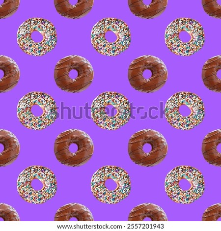 Similar – Image, Stock Photo Chocolate glazed donuts pattern. One doughnut with a missing bite