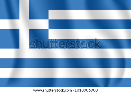 Flag of Greece. Realistic waving flag of Hellenic Republic. Fabric textured flowing flag of Hellas.