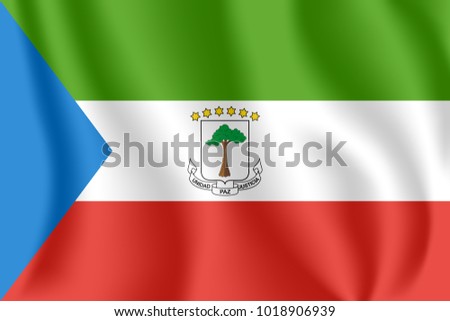 Flag of Equatorial Guinea. Realistic waving flag of Republic of Equatorial Guinea. Fabric textured flowing flag of Equatorial Guinea.