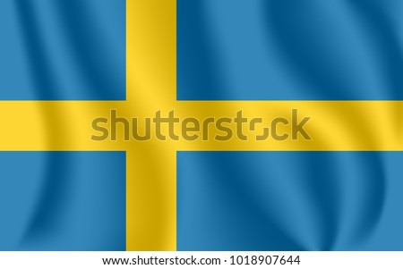 Flag of Sweden. Realistic waving flag of Kingdom of Sweden. Fabric textured flowing flag of Sweden.