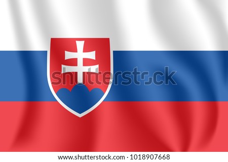 Flag of Slovakia. Realistic waving flag of Slovak Republic. Fabric textured flowing flag of Slovakia.