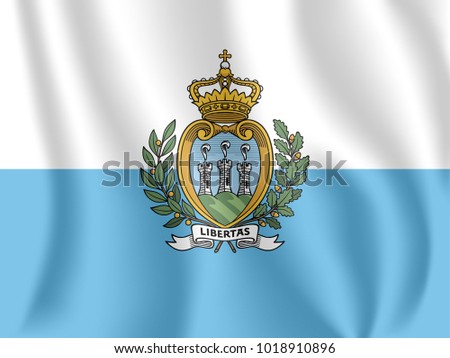 Flag of San Marino. Realistic waving flag of Republic of San Marino. Fabric textured flowing flag of Most Serene Republic of San Marino.