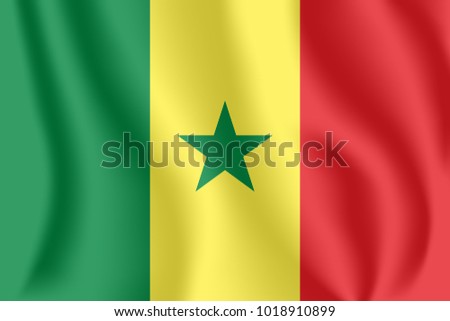 Flag of Senegal. Realistic waving flag of Republic of Senegal. Fabric textured flowing flag of Senegal.