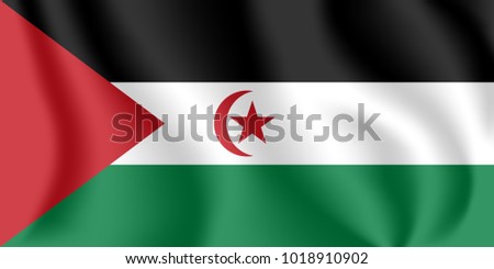 Flag of Sahrawi Republic. Realistic waving flag of Western Sahara. Fabric textured flowing flag of Sahrawi Republic.