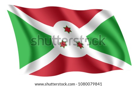 Burundi flag. Isolated national flag of Burundi. Waving flag of the Republic of Burundi. Fluttering textile burundian flag.