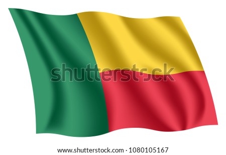 Benin flag. Isolated national flag of Benin. Waving flag of the Republic of Benin. Fluttering textile beninese flag.