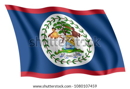 Belize flag. Isolated national flag of Belize. Waving flag of Belize. Fluttering textile belizean flag.