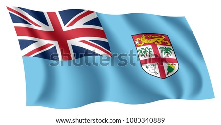 Fiji flag. Isolated national flag of Fiji. Waving flag of the Republic of Fiji. Fluttering textile fijian flag.