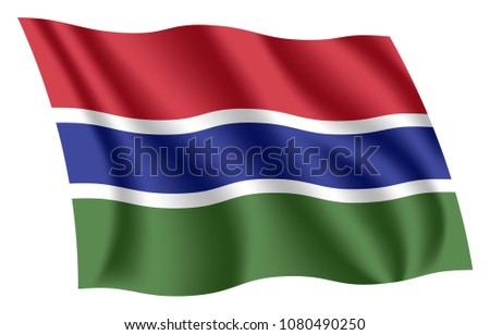 Gambia flag. Isolated national flag of The Gambia. Waving flag of the Republic of the Gambia. Fluttering textile gambian flag.
