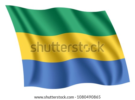 Gabon flag. Isolated national flag of Gabon. Waving flag of the Gabonese Republic. Fluttering textile gabonese flag.