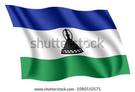 Lesotho flag. Isolated national flag of Lesotho. Waving flag of the Kingdom of Lesotho. Fluttering textile flag.