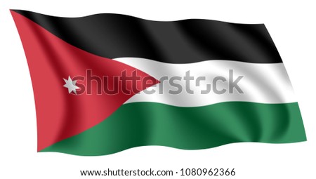 Jordan flag. Isolated national flag of Jordan. Waving flag of The Hashemite Kingdom of Jordan. Fluttering textile jordanian flag.