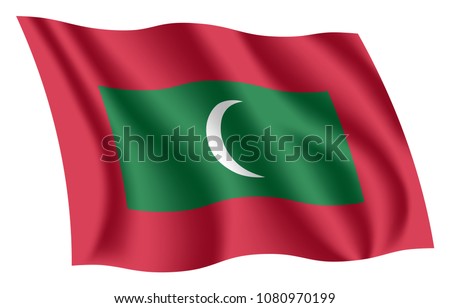 Maldives flag. Isolated national flag of the Maldives. Waving flag of the Republic of Maldives. Fluttering textile maldivian flag.
