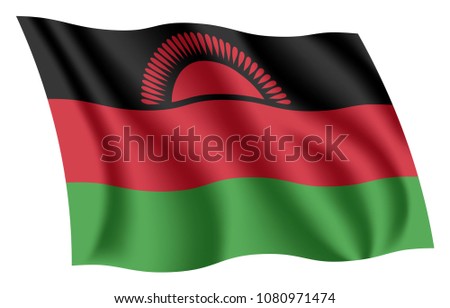 Malawi flag. Isolated national flag of Malawi. Waving flag of the Republic of Malawi. Fluttering textile malawian flag.