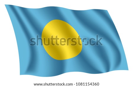 Palau flag. Isolated national flag of Palau. Waving flag of the Republic of Palau. Fluttering textile palauan flag.