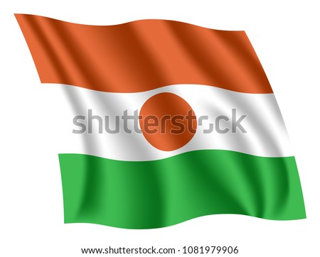 Niger flag. Isolated national flag of Niger. Waving flag of the Republic of the Niger. Fluttering textile nigerian flag.