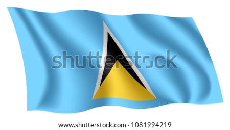 Saint Lucia flag. Isolated national flag of Saint Lucia. Waving flag of Saint Lucia. Fluttering textile saint lucian flag.