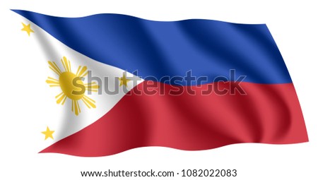 Philippines flag. Isolated national flag of the Philippines. Waving flag of the Republic of the Philippines. Fluttering textile filipino flag.