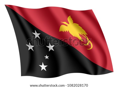 Papua New Guinea flag. Isolated national flag of Papua New Guinea (PNG). Waving flag of the Independent State of Papua New Guinea. Fluttering textile papua new guinean flag.