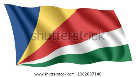 Seychelles flag. Isolated national flag of Seychelles. Waving flag of the Republic of Seychelles. Fluttering textile flag.