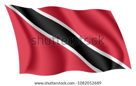 Trinidad and Tobago flag. Isolated national flag of Trinidad and Tobago. Waving flag of the Republic of Trinidad and Tobago. Fluttering textile trinidadian flag. The Sun Sea Sand Banner.