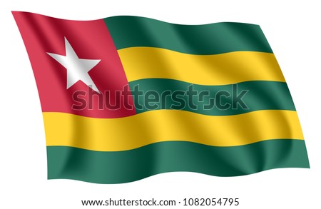 Togo flag. Isolated national flag of Togo. Waving flag of the Togolese Republic. Fluttering textile togolese flag.