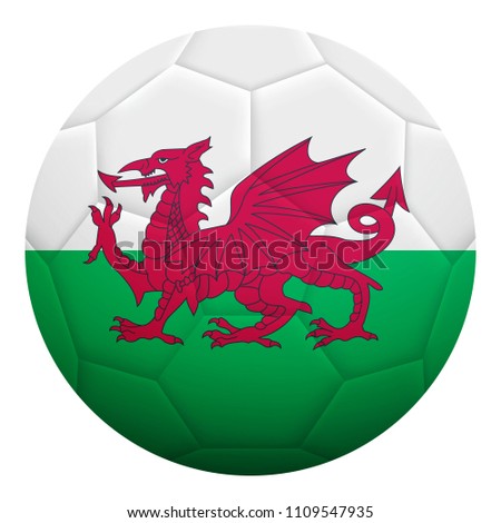 Realistic isolated 3d soccer ball textured with national flag of Wales. Football ball colored with Welsh flag.